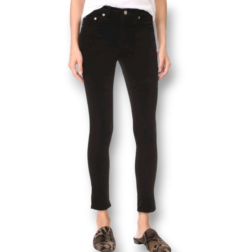 RAG & BONE Skinny Velvet Pants Ankle Jeans Zip Fly 5 Pocket Slit Hem Black Sz 31